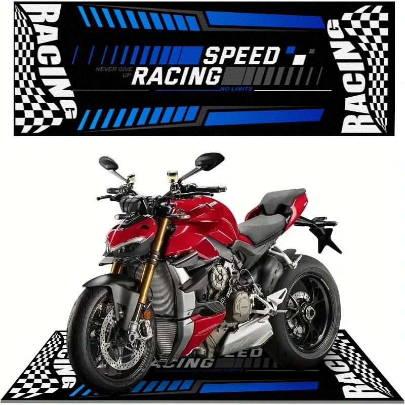 VIKAMA Motorcycle Floor Mat Non Slip Garage Rug Racing Style Motorcycle Display Mat Indoor Outdoor Parking Carpet Home Decor