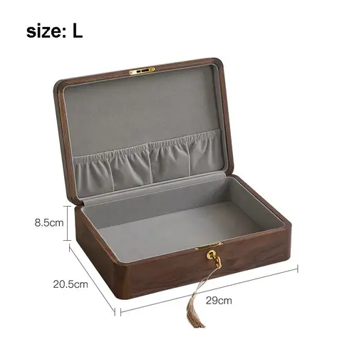 Låsbar förvaringslåda i massivt nordamerikanskt valnötsträ, lyxig arrangör för dokument, smycken, pass och värdesaker med nyckel 12 best sales valnötslåda - №8