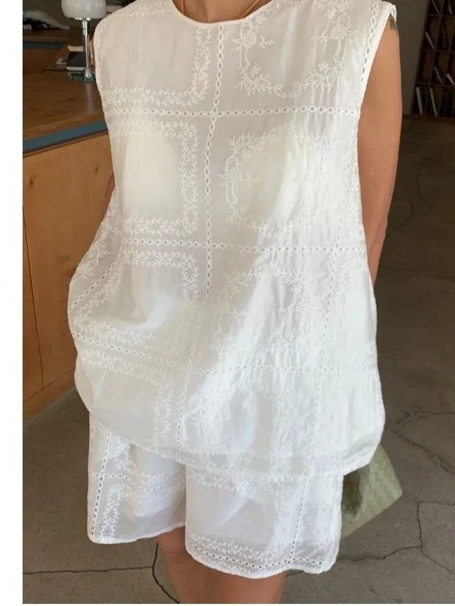 

Элегантный свободный женский комплект из двух предметов без рукавов: универсальные шорты, весенняя мода, удобный, дышащий, с круглым вырезом