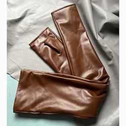 Women's Sheepskin Fingerless Gloves Men's Long Leather Gloves Over The Elbow Arm Sleeve