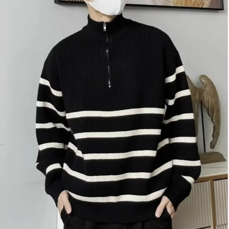 سترة بلو للرجال كاجوال مخططة اللون مقاس كبير 300 بوق شتوي محبوك irt فضفاض مناسب للشباب Sle طويل Sve بيسبول...