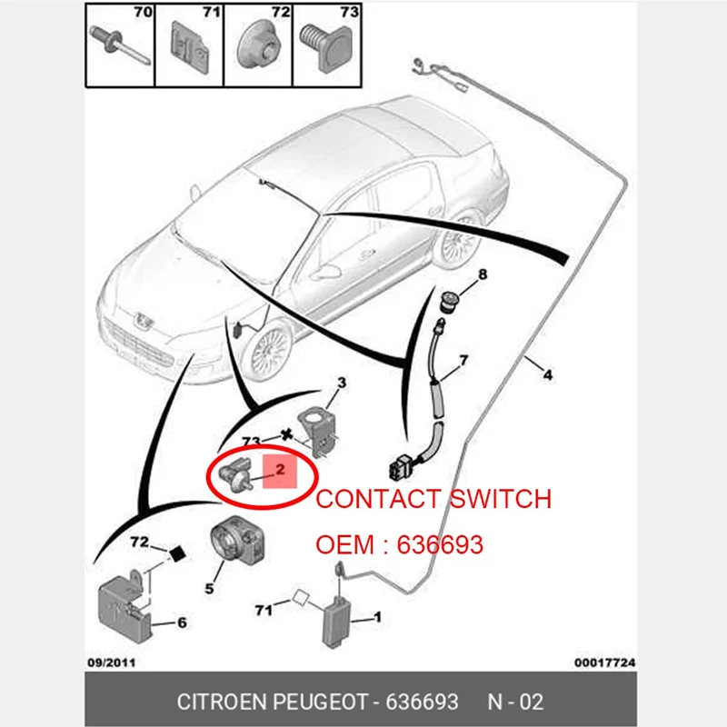 636693 Suitable for Peugeot407 508 607 807 Expert 3/Tapee Citroen C5 C6 Contact Switch,Anti-Theft Devvice Alarm Hood lock switch