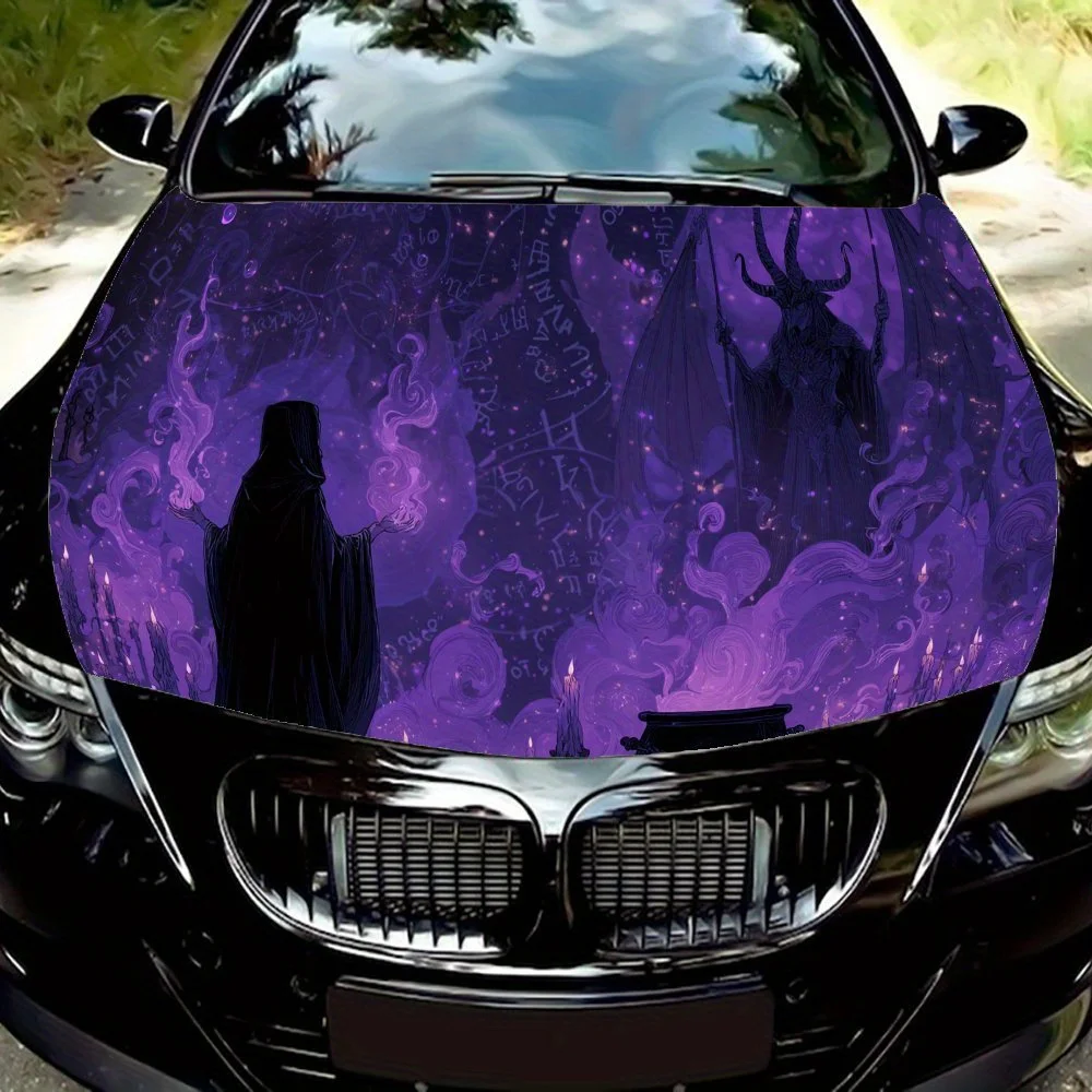 

Purple Flame, Potion Cauldron, Mysterious Figure Car Vinyl Wrap, PVC Waterproof Car Hood Sticker, Self-Adhesive Scratch-Resistan