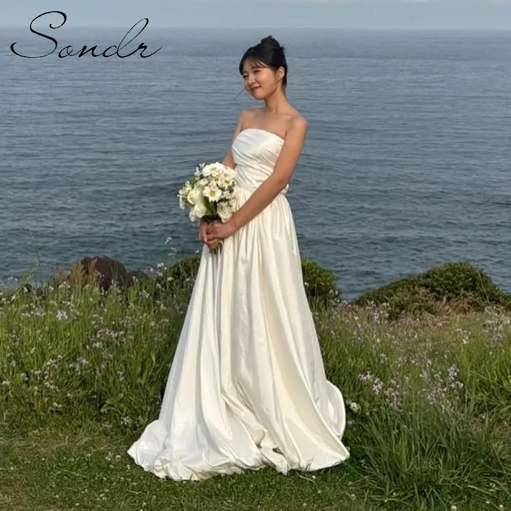 Sondr robes de mariée coréennes personnalisées sans bretelles en taffetas robe de mariée longueur au sol robes de mariée à pression robe de soirée réception
