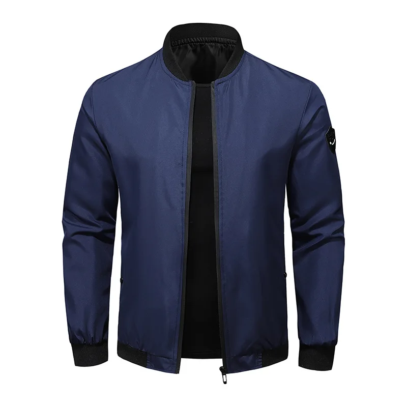 Men's Versatile Stand Up Collar Solid Color Baseball Jacket, Fashionable Men's Casual Loose Jacket, Men's Breathable Jacket