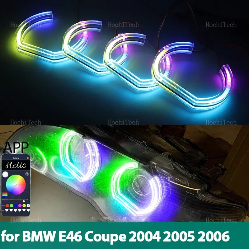 For BMW E46 Convertible Coupe 2004 2005 2006 LCI RGB Dynamic Angel Eyes LED APP Control Sequential Flowing Multicolor Car Rings