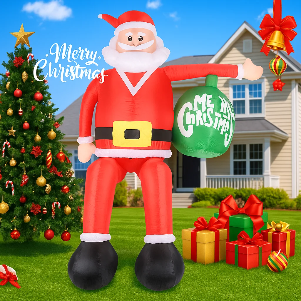 7.87FT LED Light Xmas Inflatable Santa Claus Christmas Ball Toy Yard Decoration Home Ornaments Party Supplies Xmas Holiday Gifts