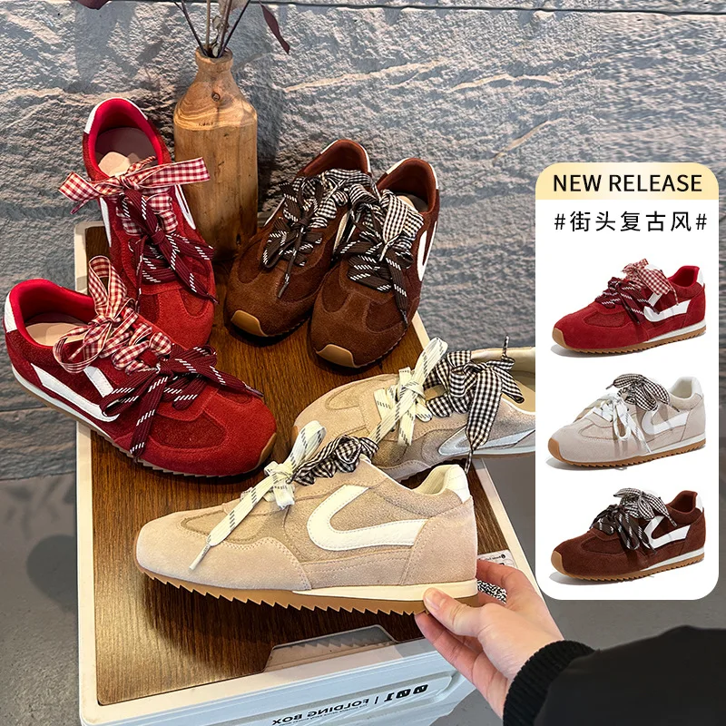 

Кожаные немецкие тренировочные кроссовки с толстой подошвой, увеличивающие рост, в стиле Форреста Гампа, с двойными шнурками, повседневные спортивные женские, с внутренней танкеткой для увеличения роста