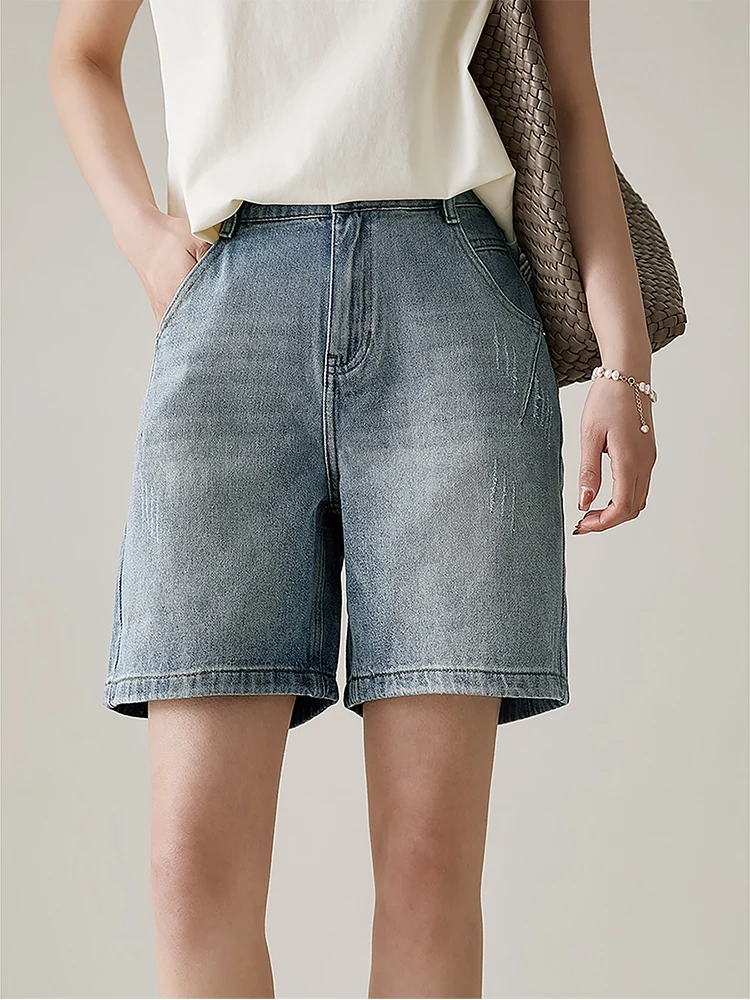 

Comfortable Vintage Blue Denim Shorts Women's High Waist Straight Leg Jeans Casual Spring Summer Breathable Stretchy Skinnies