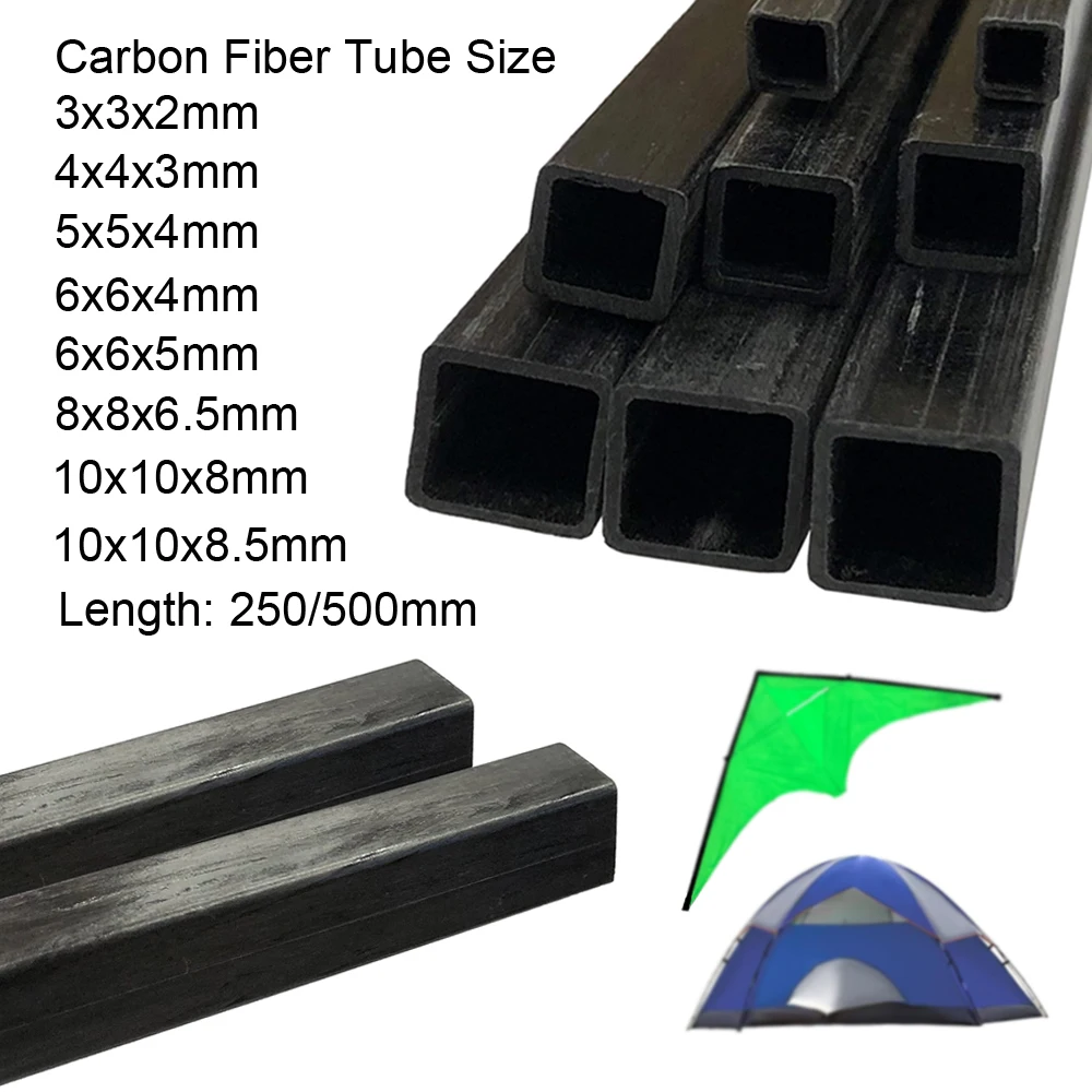 1/2/3pcs Koolstofvezel Vierkante Buis 250/500mm, Koolstofvezel Rechthoekige Buis Buitenste Binnenframe 3mm ~ 10mm