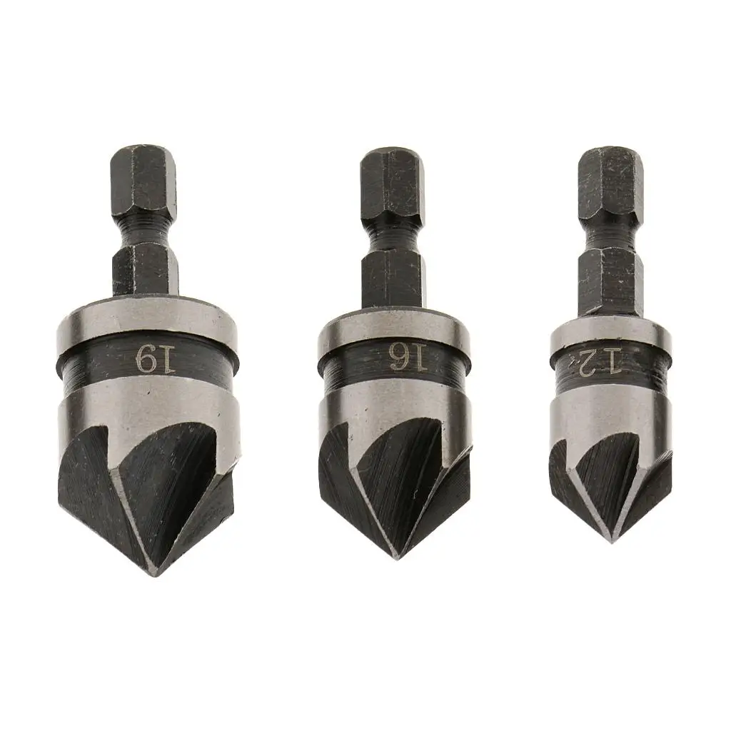 Set of 3Pcs Titanium Countersink Drill Bit Wood Chamfering Device