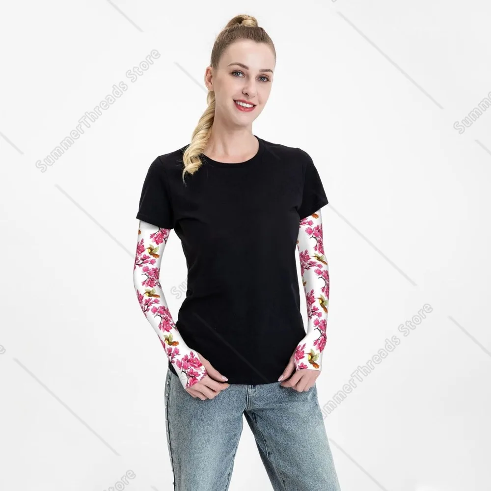Mangas de brazo de colibrí de Magnolia rosa para hombres y mujeres: mangas de brazo deportivas de protección solar refrescante para cubrir los brazos
