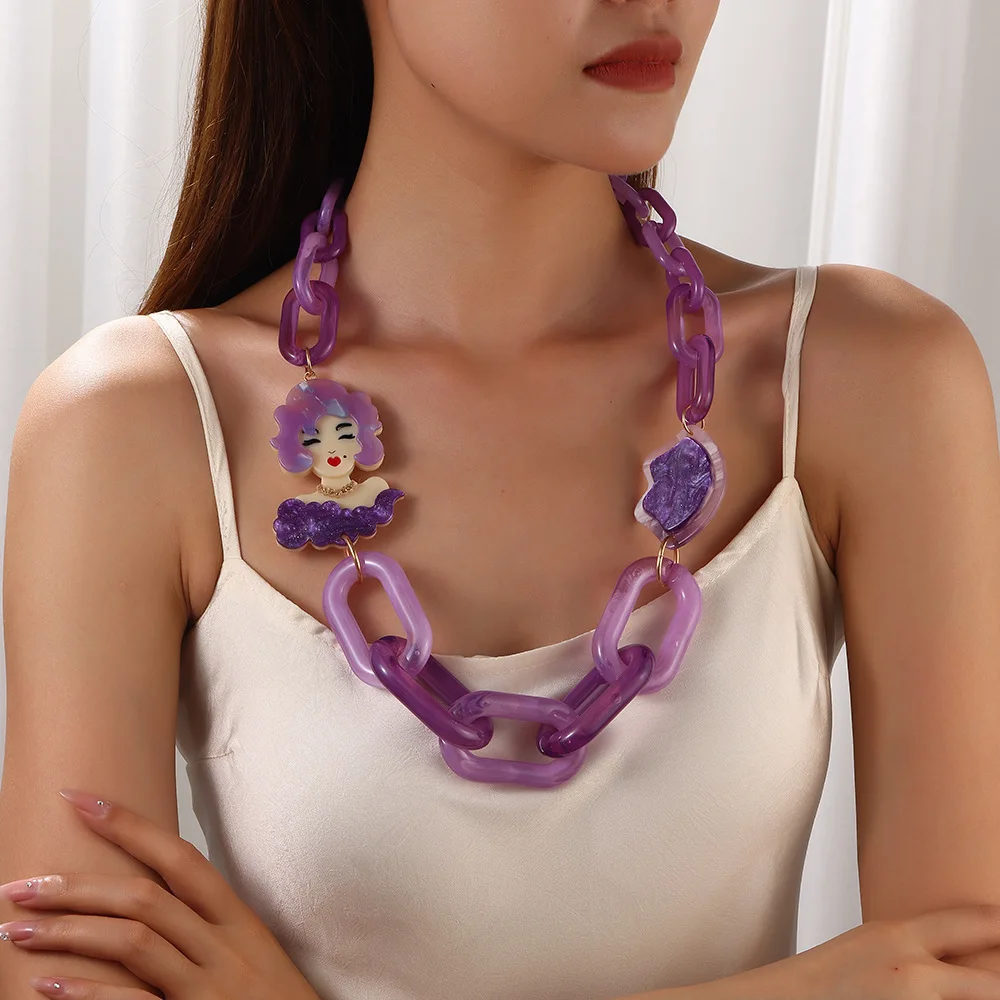 

Hot-selling abstract character trendy girl cool style funny and mischievous acrylic ring necklace women fashion