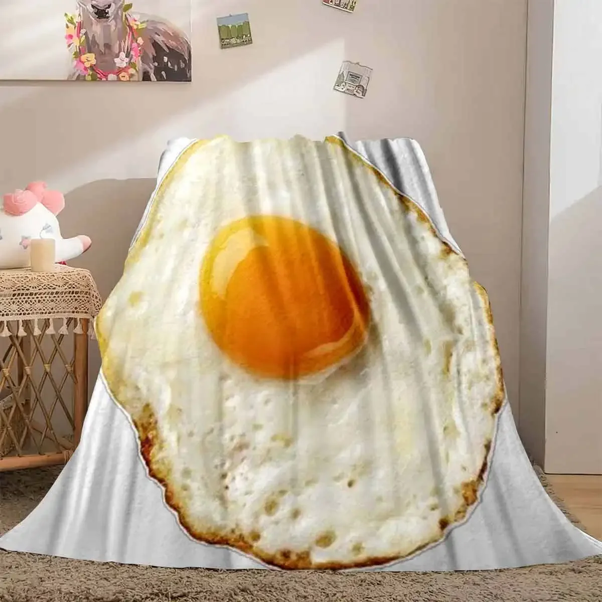 Thin Blanket  Fried Egg Flannel Throw Blanket Realistic Sunny Side Up Soft Warm For Sofa Bed Home Decor Gift