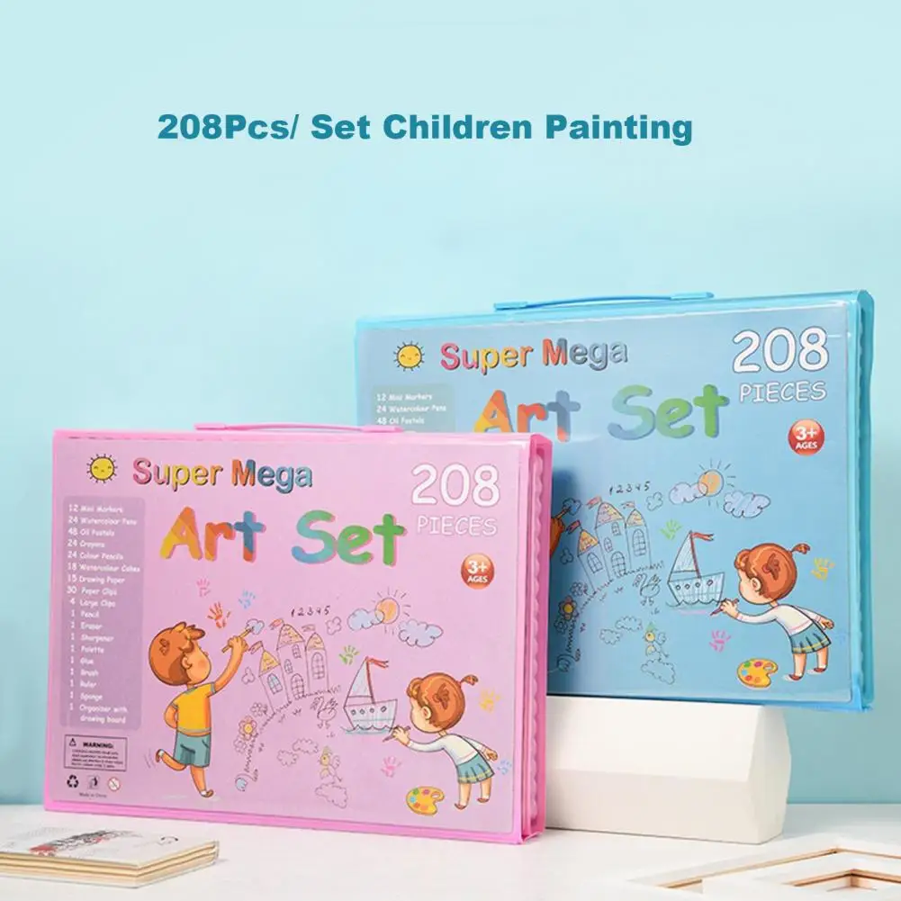 208Pcs/ Set Children Painting Set Non-allergic Even Tetxure Eco-friendly Kids Coloring Set for Kids