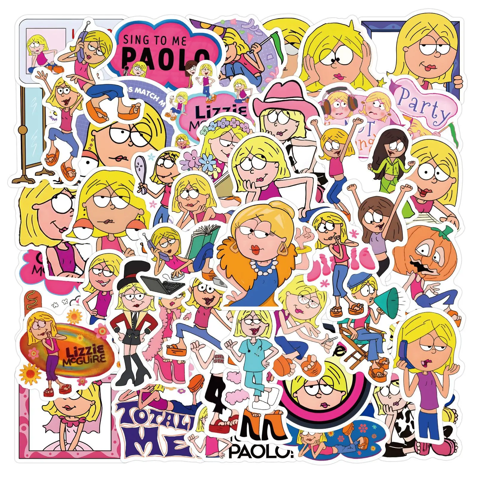 

55PCS Disney Cute Lizzie Mcguire Stickers Cartoon Graffiti Decorative Water Cup Phone Case Laptop Luggage Waterproof Decals Gift