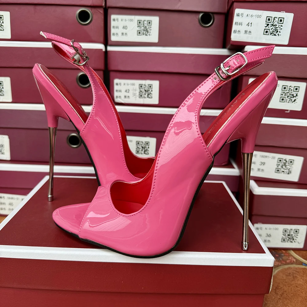 Sandały damskie 16cm Extreme Metal High Heels Sexy Pink Stilettos Pumps Peep Toe Fetish Model Club Man Crossdresser Unisex Shoes