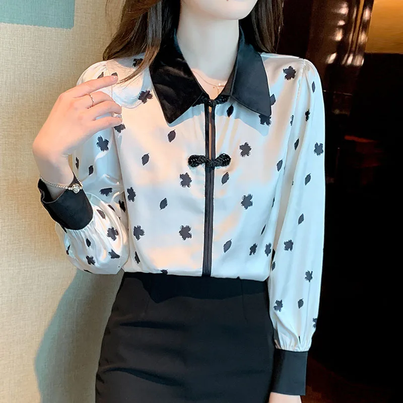 New Turn Down Collar Women Blouse Long Sleeve Print Chiffon Blouse Shirt Women Tops Camisas Blusa Blusas Camisas De Mujer H381