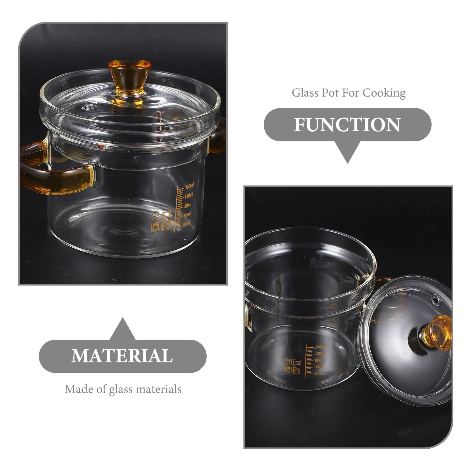 وعاء الحساء الزجاجي الصغير مقبض مزدوج غطاء شفاف وعاء الطبخ للحساء المعكرونة الحليب المطبخ مقاومة للحرارة تجهيزات المطابخ المنزلية