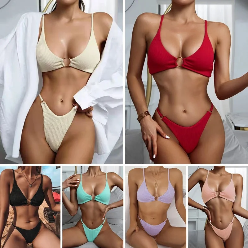 

Новый однотонный бикини с маленьким круглым узором, купальник через плечо, треугольная сумка, купальный костюм, спортивные принадлежности для фанатов