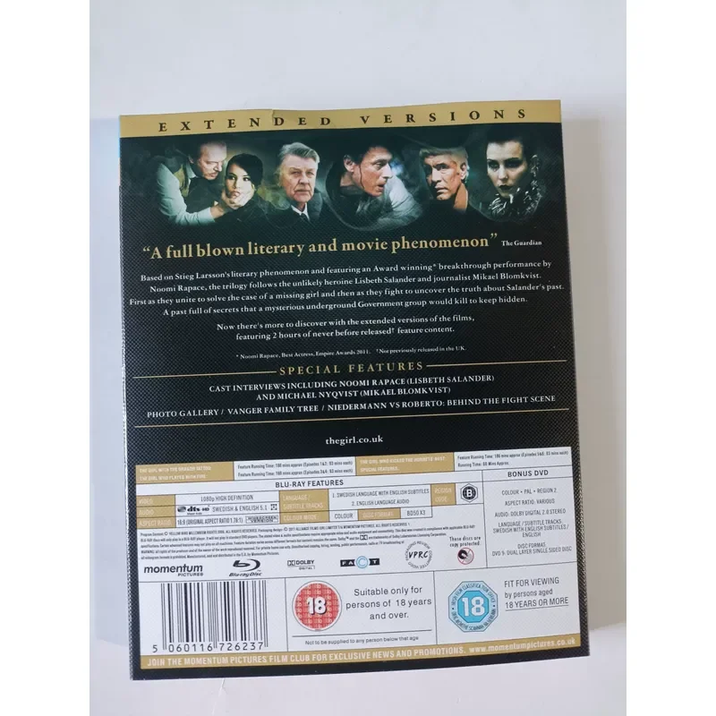 Blu-ray Disc Millennium Trilogy Girl with Dragon Tattoo Playing with Fire Honeycomb 3 Discs Real Picture