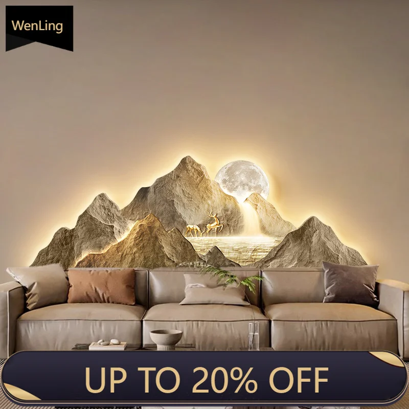 New Chinese Living Room Light Painting Back Jinshan Advanced Sense Landscape Light Mural Lamp Sofa Background Wall With Light Pa