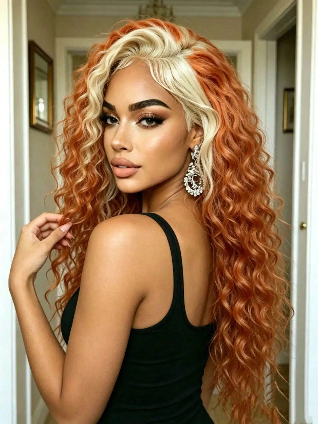 Highlight Ginger Orange 200 Density Deep Wave Lace Front Wigs  Wigs Human Hair 13x4 HD Transparent Lace Front Wigs Human Hair Curly Pre Plucked Glueless Wig With Baby Hair Daily Wear Beginner Friendly For Daily Holiday Travel For Halloween Use