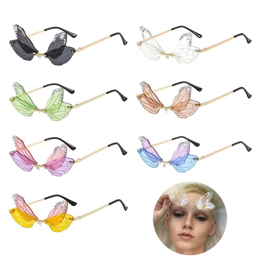 

Unique Rimless Women Sunglasses Brand Designer Clear Ocean Lens Eyewear Butterfly Shape Ladies Sun Glasses Oculos UV400 Vintage