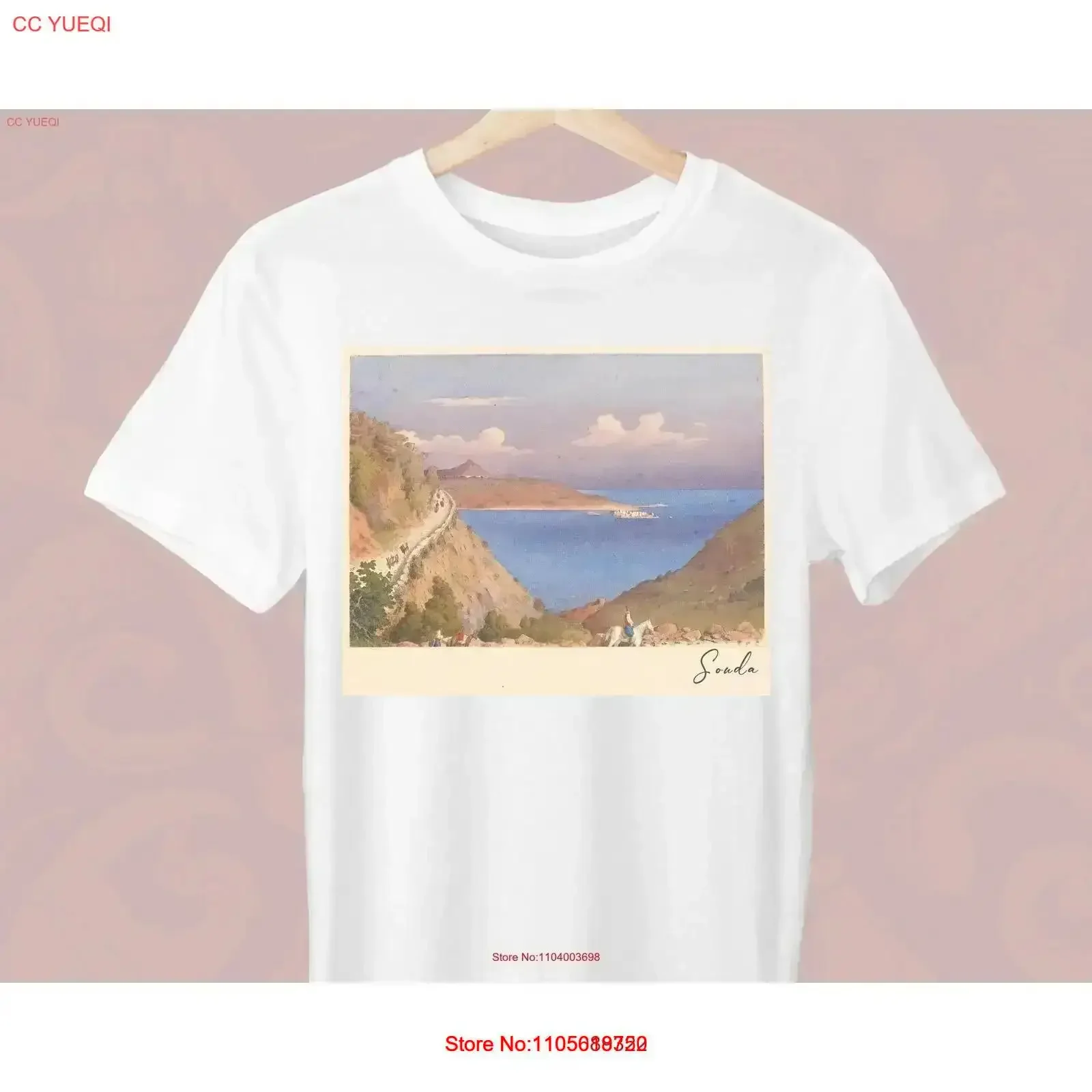 Camiseta de Edward Gennys Fanshawe con diseño del Fortín de Suda Souda y entrada a la bahía de Candia, Creta, estilo griego, vintage, lavada, cómoda.