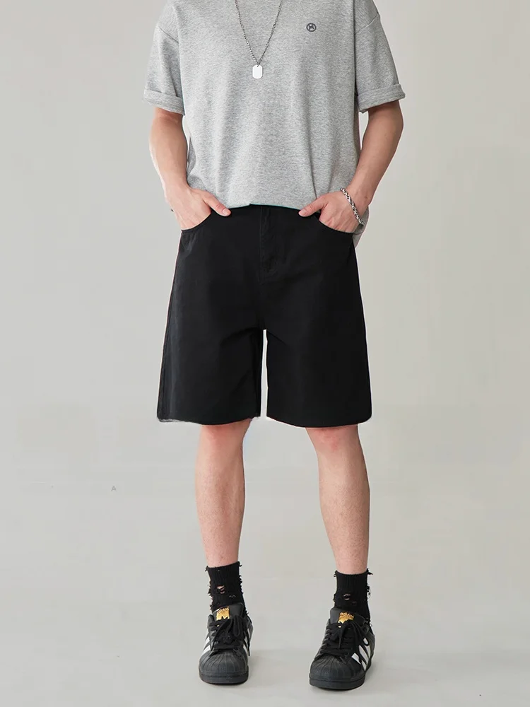 

Retro American Waed Elastic Waist Casual orts Men's Basic Sle Five-Point Trendy Cotton Straight Leg Summer orts
