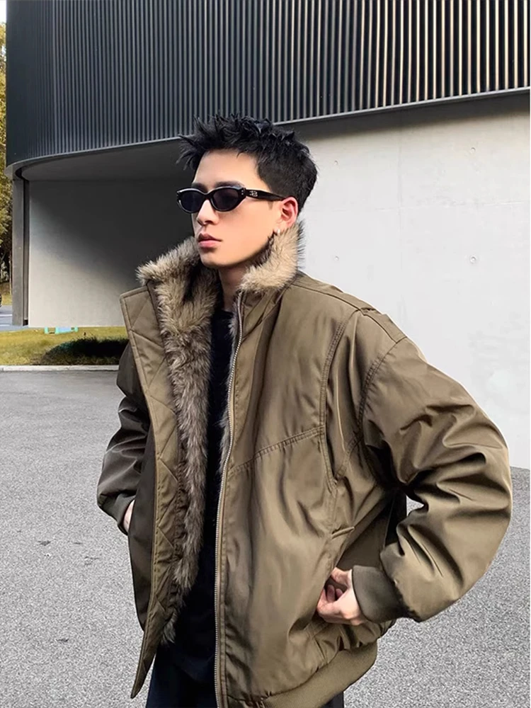 

Autumn Winter American Retro Fur Collar Workwear Cotton Jaet Design Sense ort Loose Casual Thiened Cotton Coat