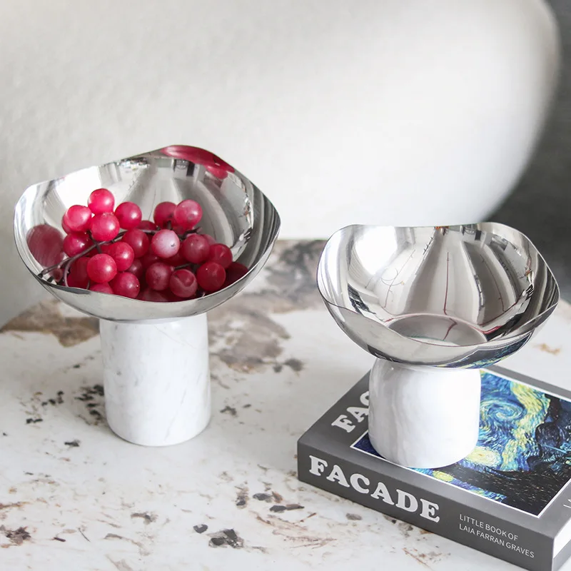Luxury Marble Fruit Bowl with Base Decorative Serving Tray for Candy Modern Home Decor Hotel Showroom