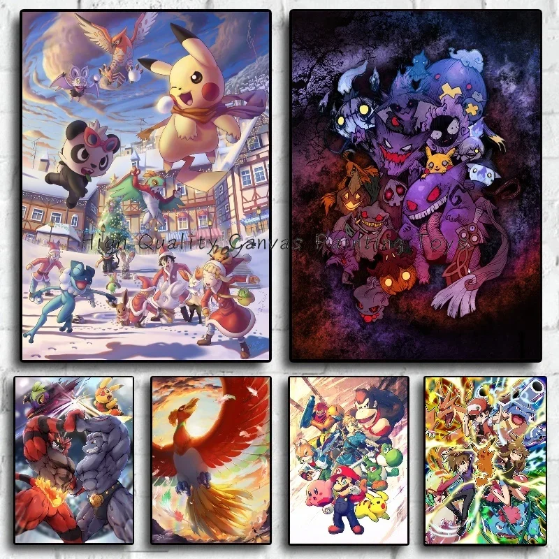 Periféricos de Anime japonés, póster de Pokemon Pikachu, decoración Mural, cuadro sobre lienzo para pared de dibujos animados, regalos para bebés y niños