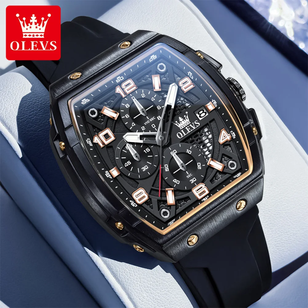 OLEVS 2976 New Mens Watch  Silicone Strap Quartz Watch Hollow Out Watches Waterproof Luminous Sports Watches For Men Original