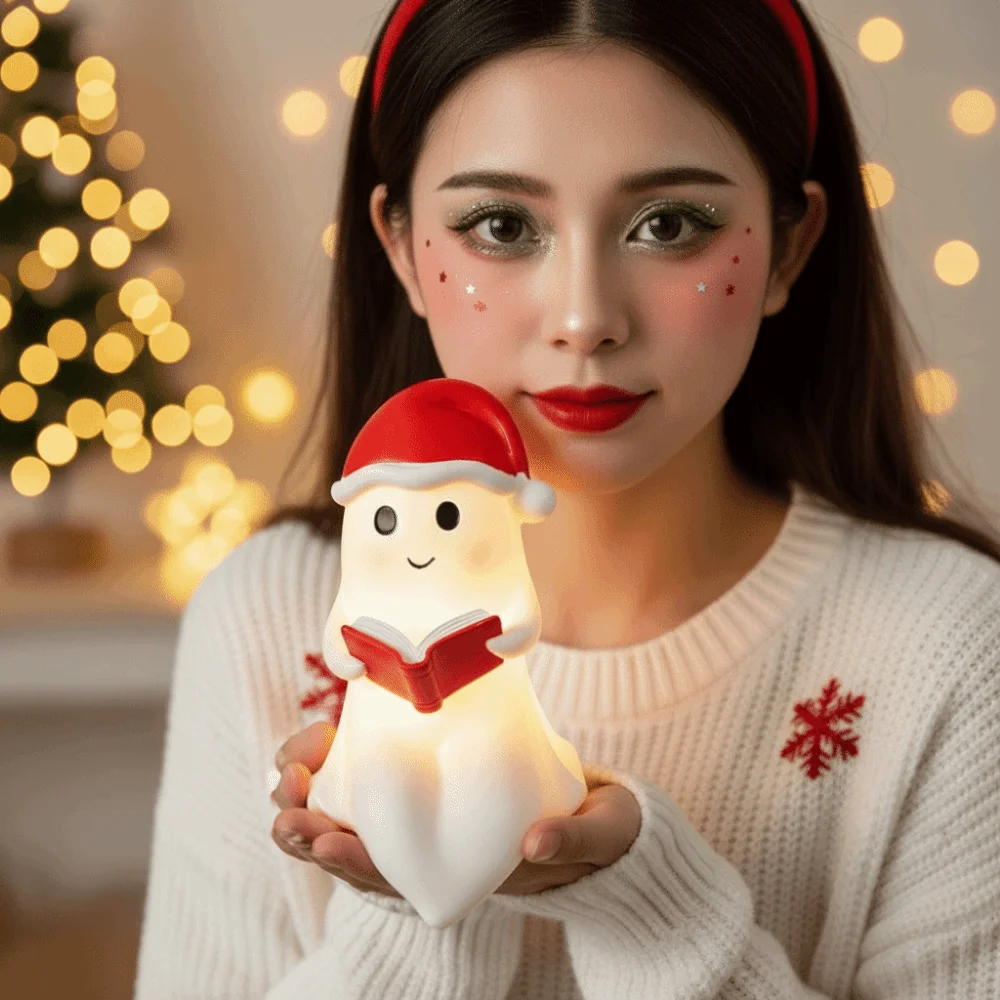 Illuminated Ghost Reading Lamp Warm Glow Hand Painted Cute Spooky Nightlight Compact Durable Resin Christmas Ghost Light Kids