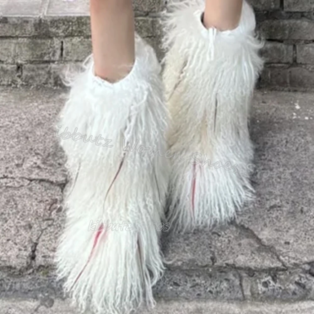 Furry Warm Ankle Boots Winter Novelty Fashion Elegant Concise Sexy Hot Girl Slip-On Outdoor Women Shoes Round Toe Thick Bottom image 3