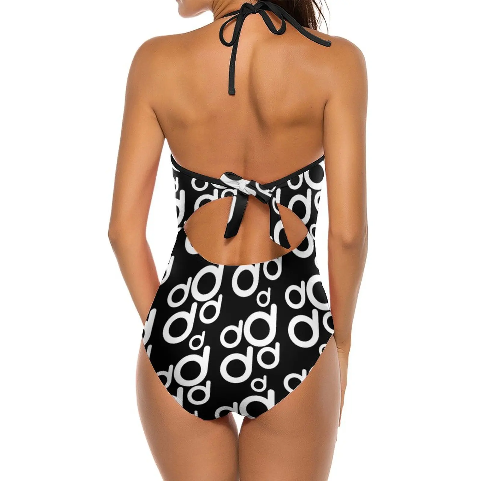 الأبيض مجردة خطابات ملابس السباحة كلمة D طباعة ملابس السباحة الأنيقة قطعة واحدة حمام المايوه مثير الخامس الرقبة Monokini #4