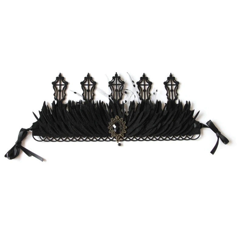 

652F Goth Witch Headpiece Black Queen Goth Headband Black Queen Tiaras Gothi Halloween baroque