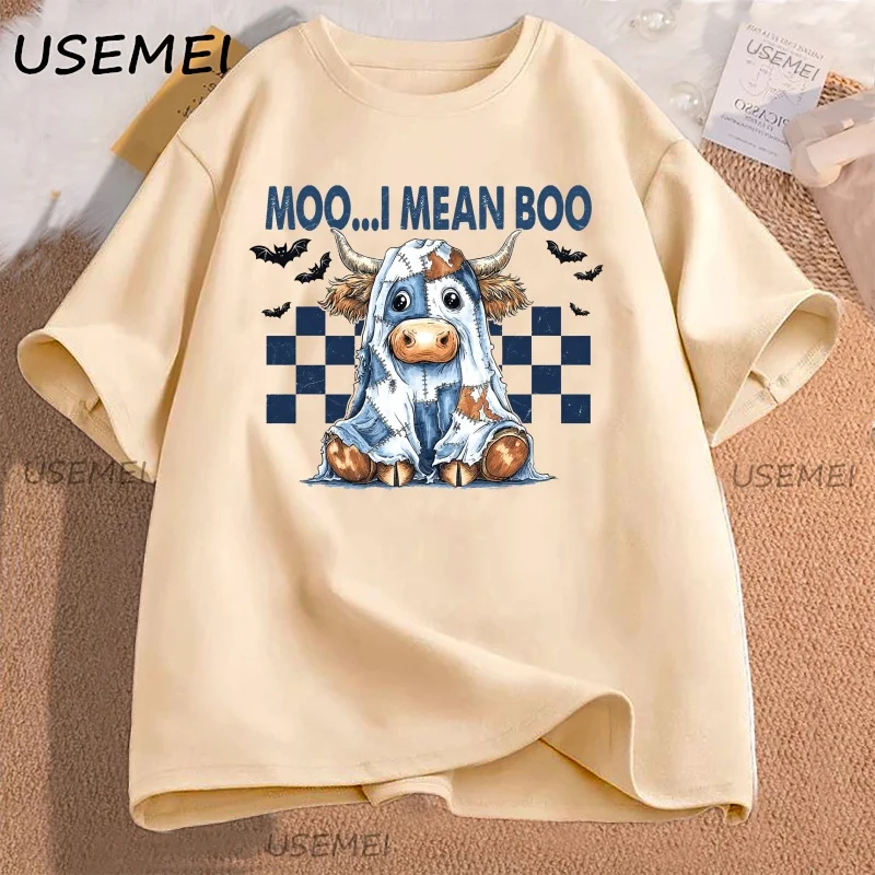 

Retro Moo I Mean Boo T-shirt Blue Denim Boo Cow Halloween Tshirt Patchwork Halloween Cow Ghost T Shirt Western Halloween Tops