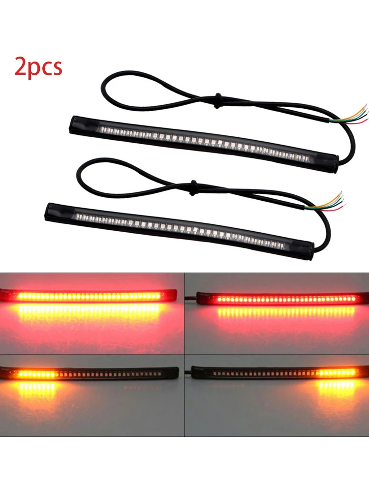 2pcs Motorcycle 48 LED Light Bar Flexible Strip Tail Turn Signal Tail Rear Brake Stop Bulb Lamp Brake Light 2835 3014 SMD