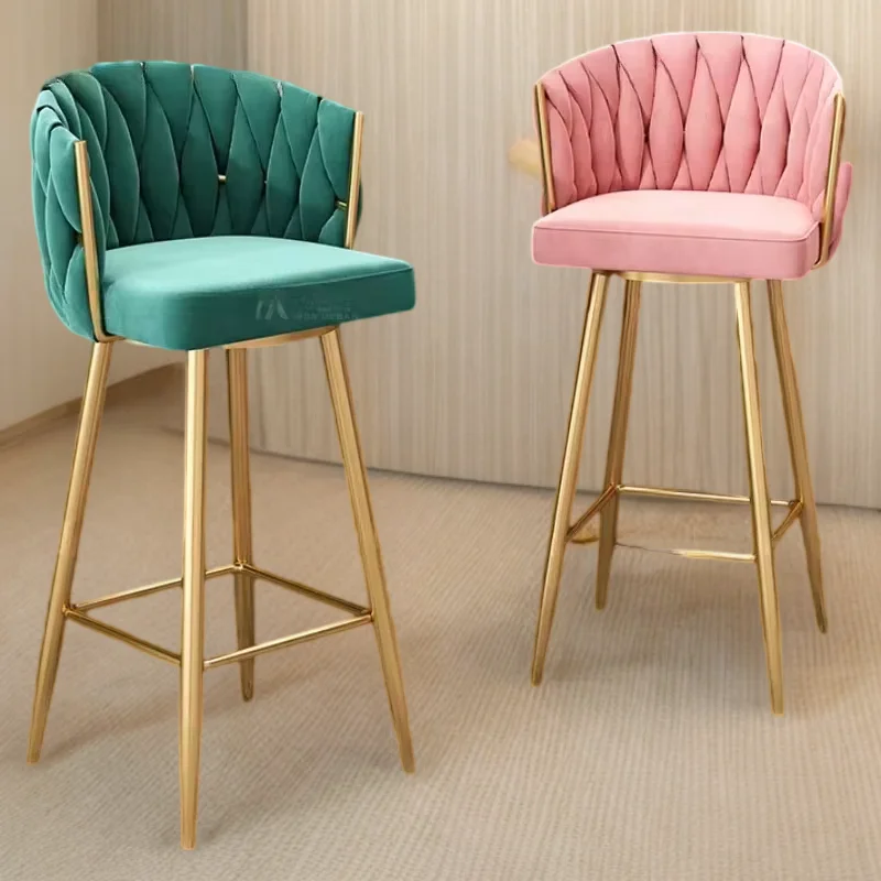 Kitchen Pinkr Velvet Disk Base Gold Legs Bar Stool For Kitchen Throne Chair Bar Counter Chaise Haute Pour Bar Luxury Furniture