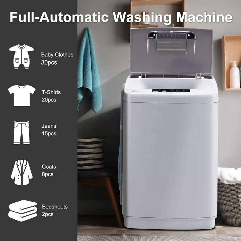 Portable Washing Machine, 1.7 Cu.Ft.Laundry Washer Spin with 10 Wash Programs& LED Display& Built-in Drain Pump,for Apartment