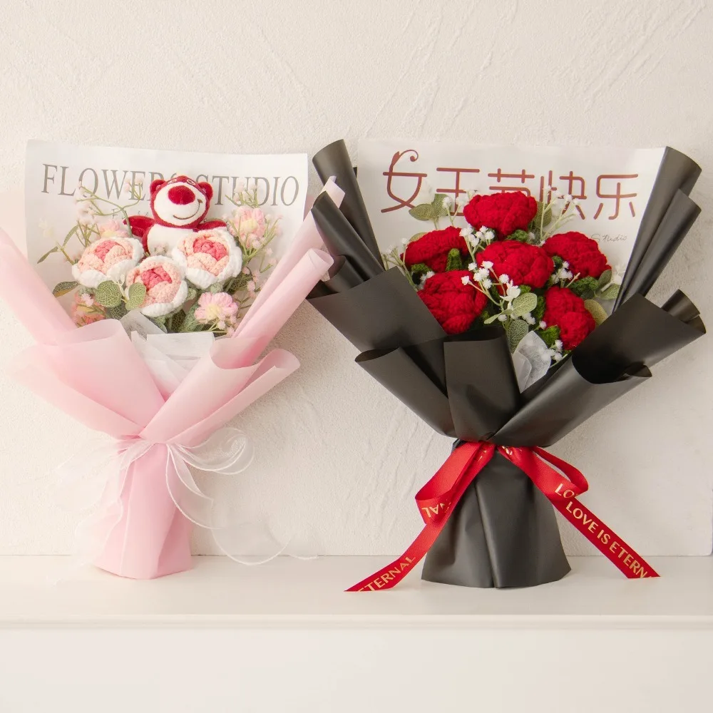 Afgewerkte gebreide bloemen Zonnebloemen Gehaakt boeket Creatieve gebreide bloemen Valentijn Moederdag Verjaardag Afstudeercadeaus