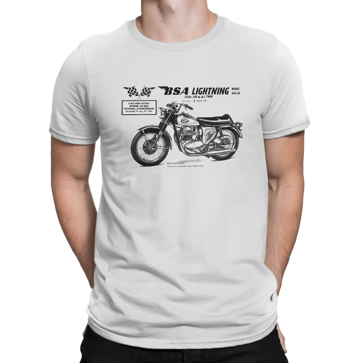 Lightning, America\'s Favourite Super Sport T-Shirts Men BSA Moto Cool Pure Cotton Tees Round Collar Short Sleeve T Shirts