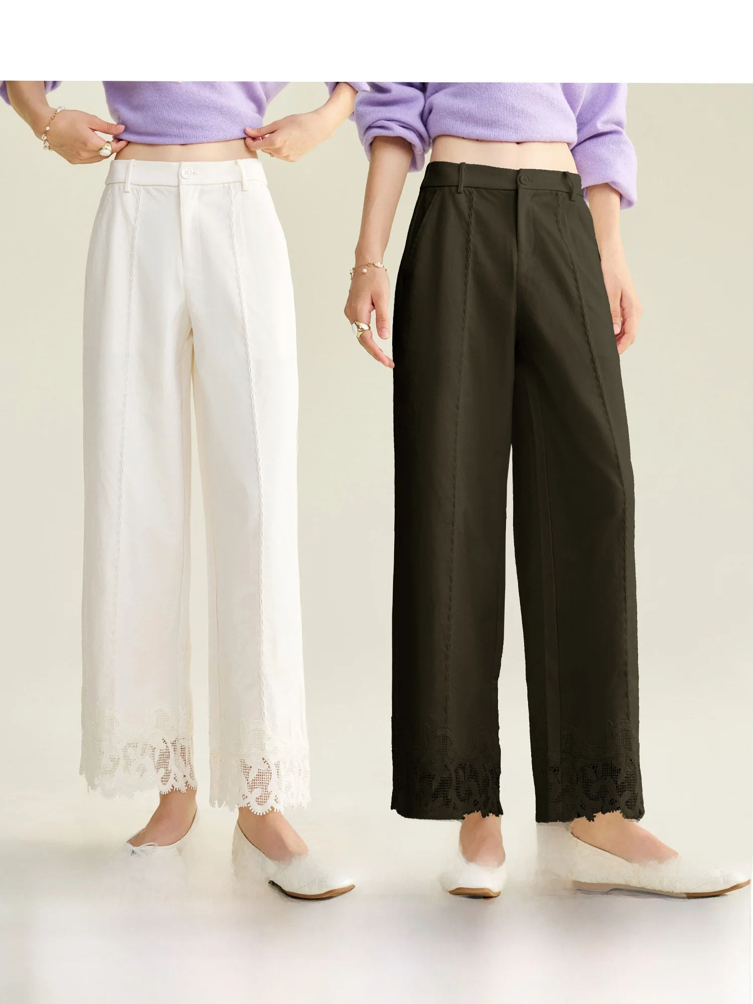 

Повседневные брюки-кюлоты с кружевными вставками, свободные прямые брюки-кюлоты длиной 7/8, женские, Pumpkin Valley, с пуговицами на талии, из полиэфирного волокна