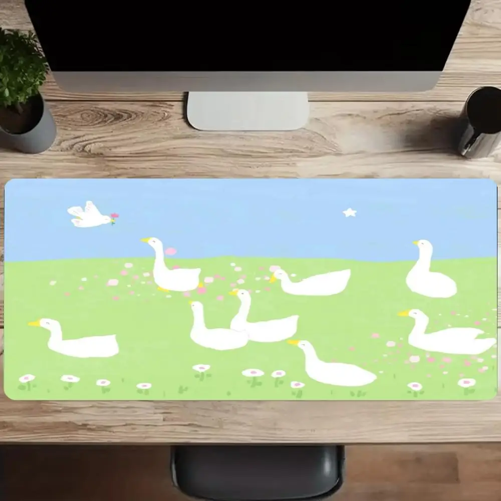 Big White Goose Green Grassland Mouse Pad Large Set Up Office Decor Gaming Decoration Desk Decorating Supplies Keyboard Mat