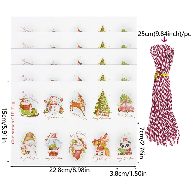 50pcs Merry Christmas Gift Tags Paper Card Labels Santa Claus  Labels Xmas Tree Hanging Decor Home Xmas Party Packaging Supplies
