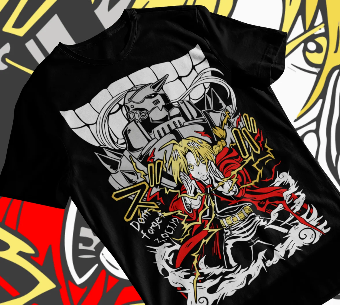 Edward Elric T-Shirt Fullmetal Alchemist Brotherhood FMA Alphonse Black Soft Tee