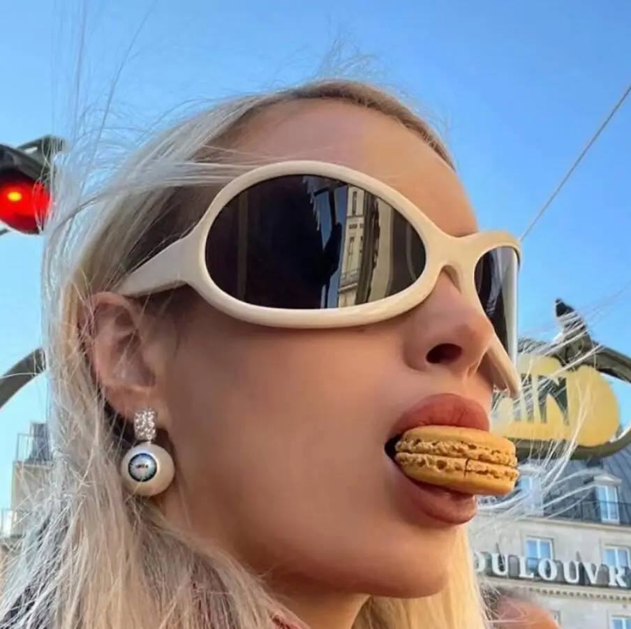 Marka modowa Y2K Punk okulary przeciwsłoneczne gogle nowe kobiety mężczyźni owalne sportowe okulary przeciwsłoneczne damskie ponadgabarytowe czarne odcienie okulary UV400 — zdjęcie 3