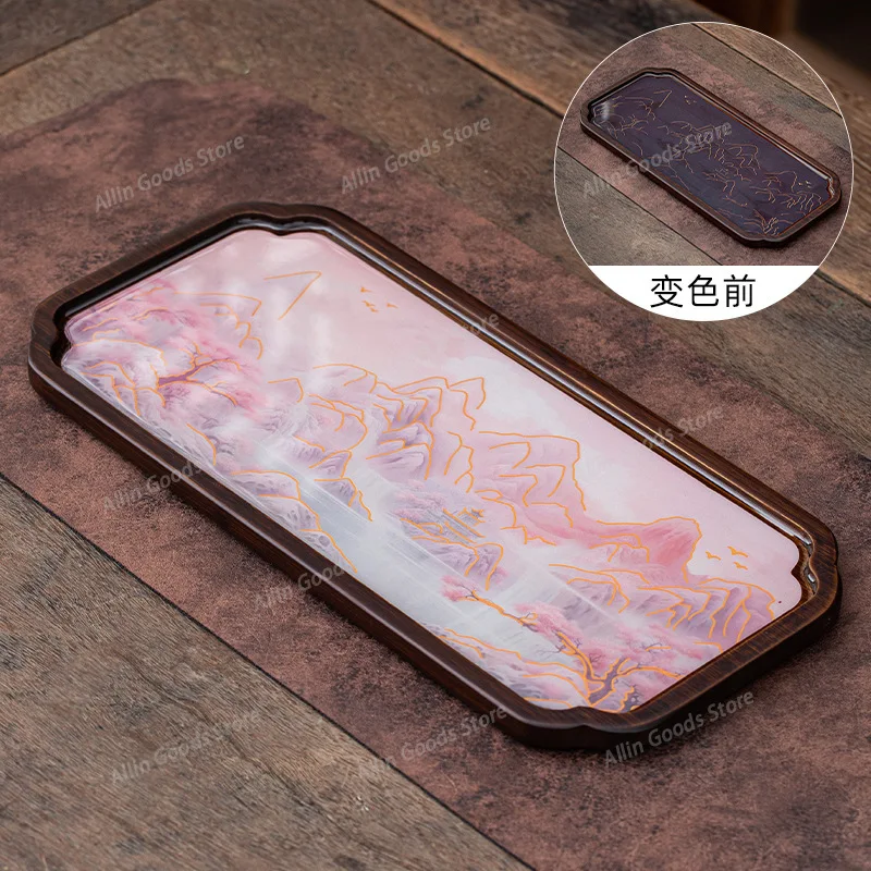 Portable temperature-sensitive color-changing small tea table Nanzhu bottom dry brewing tray Guofeng landscape tea tray